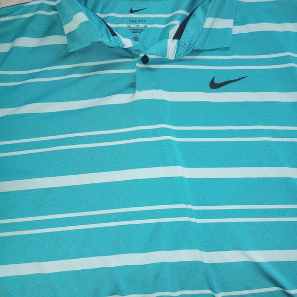 Nike Men's Teal Striped Dri Fit Polo Shirt (ELGC On Rt Sleeve)